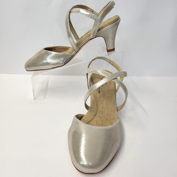 Ros Hommerson Caliente Shoes Womens 9.5W Silver Shimmer Leather Slingback Retro - Picture 1 of 13
